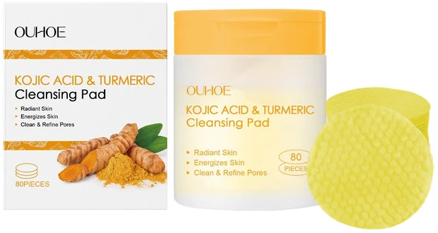 Main image of Kojic Acid & Turmeric Facial Cleansing Pads - Gentle Exfoliating Cotton Sheets for Delicate Skin Care