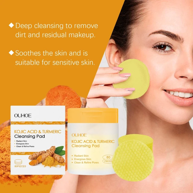 Alt view image 4 of 6 - Kojic Acid & Turmeric Facial Cleansing Pads - Gentle Exfoliating Cotton Sheets for Delicate Skin Care