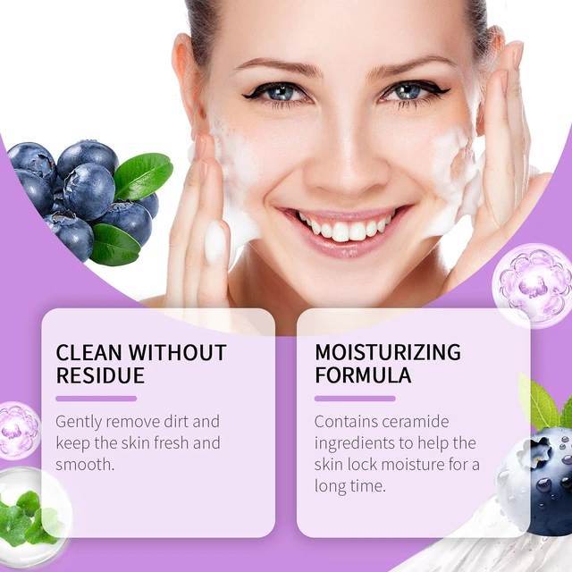 Alt view image 3 of 5 - Moisturizing & Hydrating Face Cleanser, Blueberry Ceramide Facial Wash Gel - Deep Cleansing