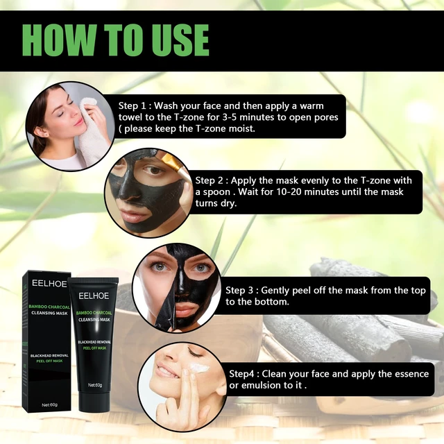 Alt view image 6 of 6 - Bamboo Charcoal Peel-Off Blackhead Mask Deep Cleansing Pore Refining Acne Care T-Zone Oil Control Facial Strip