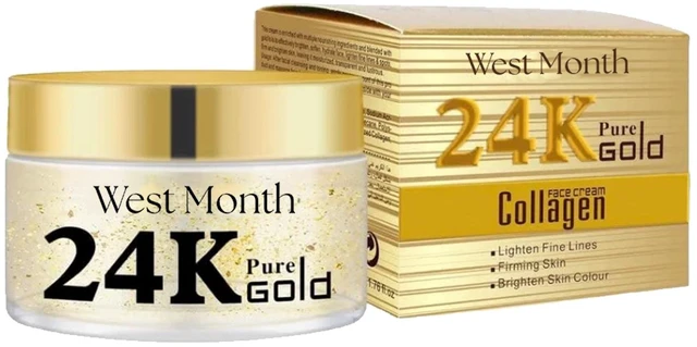 Main image of Anti-Aging Firming & Brightening Cream for Wrinkle Reduction, West Month 24k Gold Collagen Face Moisturizer