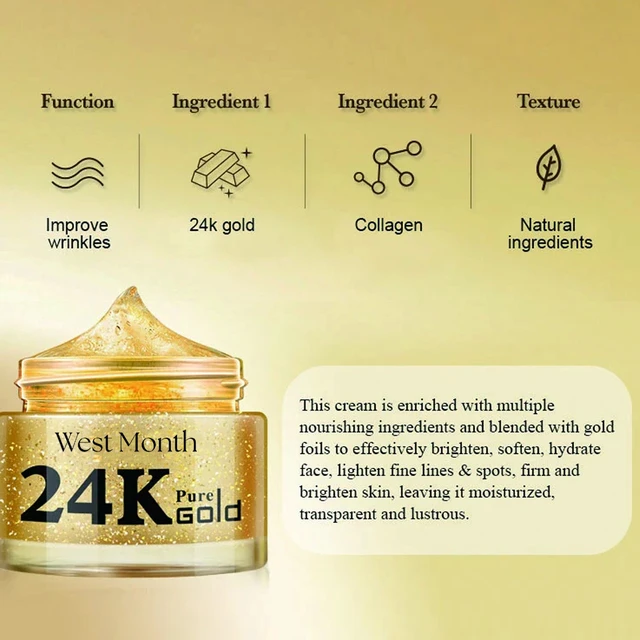 Alt view image 4 of 7 - Anti-Aging Firming & Brightening Cream for Wrinkle Reduction, West Month 24k Gold Collagen Face Moisturizer