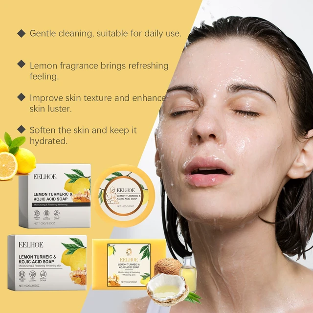 Alt view image 4 of 7 - Lemon Turmeric Kojic Acid Bar Soap Gentle Hydrating Brightening Square Facial Cleanser