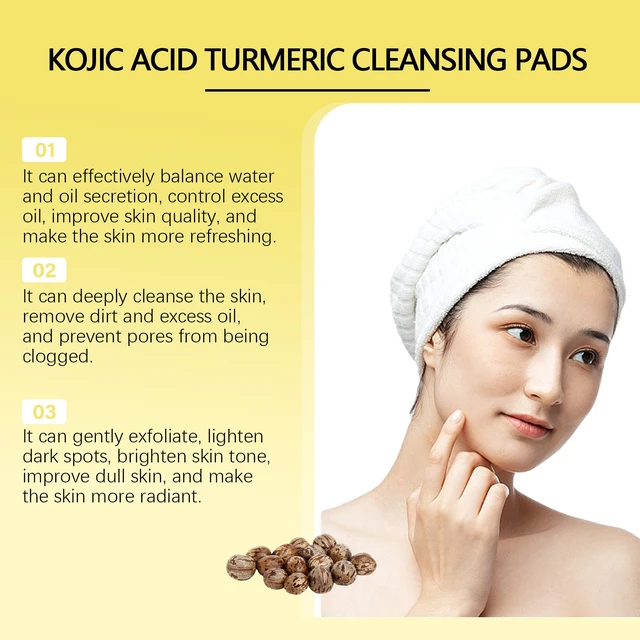 Alt view image 4 of 6 - Oil-Water Balance & Soothing Care for Smooth Skin, Turmeric Kojic Acid Exfoliating Cotton Pads - Gentle Deep Cleansing