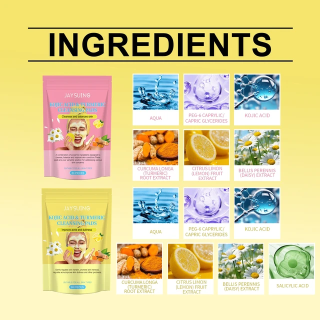 Alt view image 5 of 6 - Oil-Water Balance & Soothing Care for Smooth Skin, Turmeric Kojic Acid Exfoliating Cotton Pads - Gentle Deep Cleansing