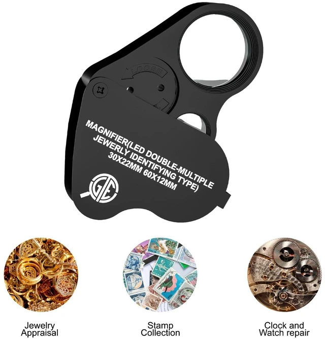 Alt view image 3 of 7 - 30X 60X Illuminated Jewelers Eye Loupe Foldable Magnifier Bright LED Light Gold
