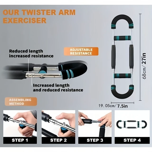 Alt view image 4 of 7 - Twister Arm Trainer Adjustable Chest Exerciser Upper Body Workout Men Women Home