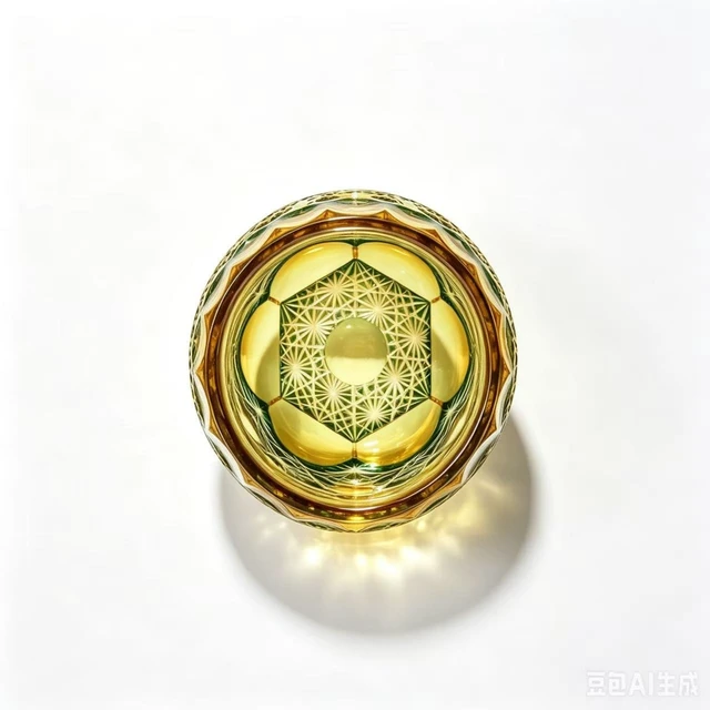 Alt view image 4 of 7 - Edo Kiriko Crystal Whiskey Glass Hand Cut Green Amber Daisy Old Fashioned 9.8oz