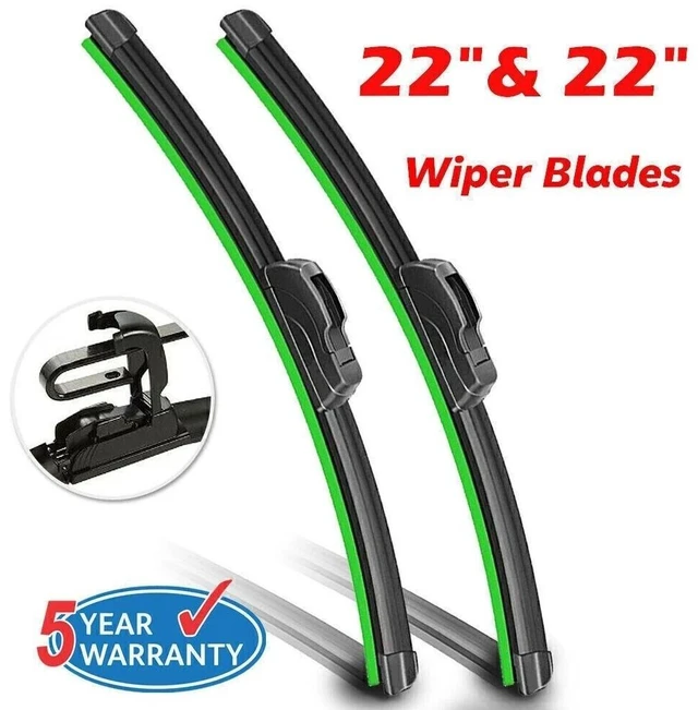 Main image of Set of 2 Front Windshield Wiper Blades 22" & 22" J-Hook Bracketless All Season