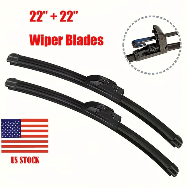 Alt view image 2 of 6 - Set of 2 Front Windshield Wiper Blades 22" & 22" J-Hook Bracketless All Season