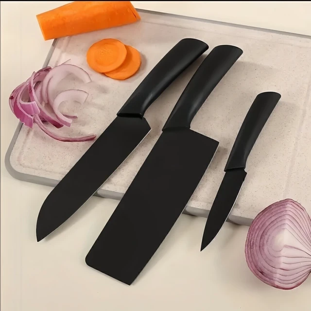 Alt view image 5 of 7 - 3 Piece Kitchen Knife Set Stainless Steel Chef Utility Paring Chopping Meat USA