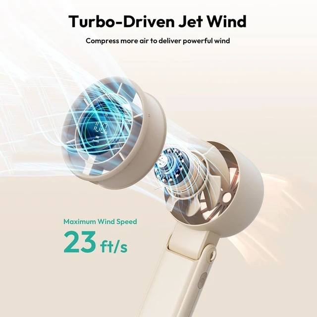 Alt view image 7 of 7 - Portable Handheld Turbo Fan with Ice Cooler Rechargeable Summer Outdoor Cooling