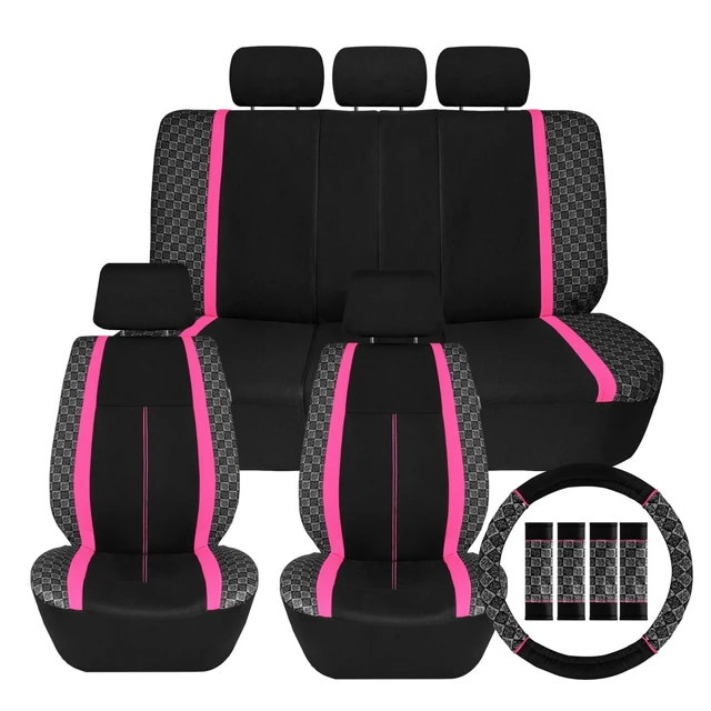 Alt view image 2 of 6 - 12Pcs Universal Car Seat Covers Full Set Front Rear Bench Steering Wheel Cover