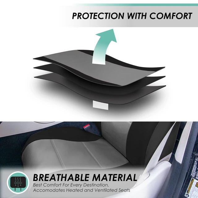 Alt view image 2 of 5 - Universal PU Leather Rear Seat Covers Gray Black Fit SUV Sedan Truck Protector
