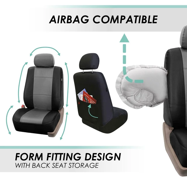 Alt view image 3 of 5 - Universal PU Leather Rear Seat Covers Gray Black Fit SUV Sedan Truck Protector