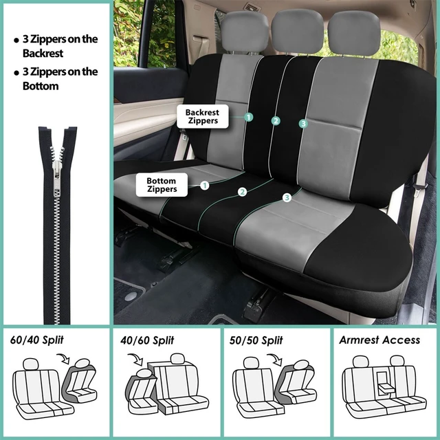 Alt view image 4 of 5 - Universal PU Leather Rear Seat Covers Gray Black Fit SUV Sedan Truck Protector