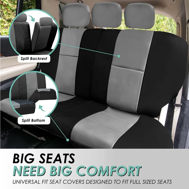 Alt view image 5 of 5 - Universal PU Leather Rear Seat Covers Gray Black Fit SUV Sedan Truck Protector