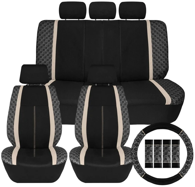 Main image of 12Pcs Universal Car Seat Covers Full Set Front Rear Bench Steering Wheel Cover