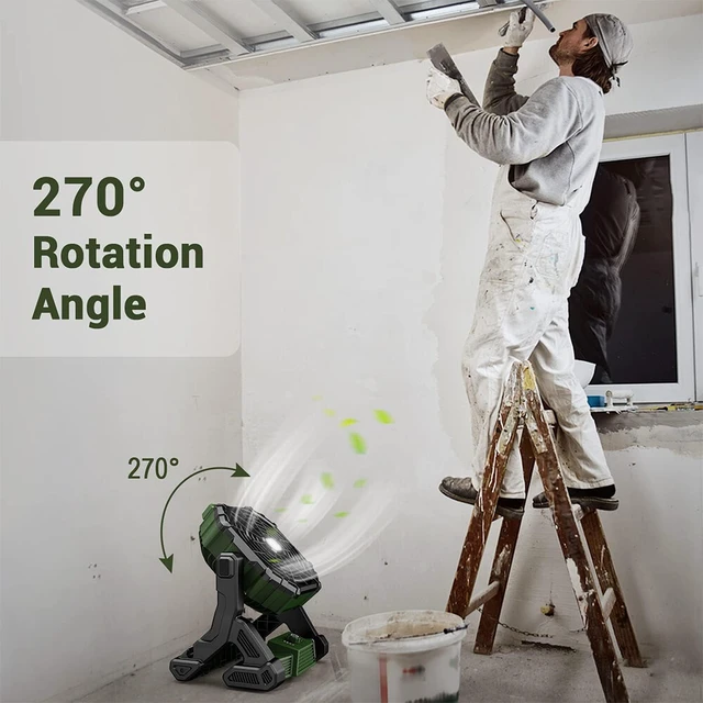 Alt view image 2 of 7 - 16 inch Cordless Rechargeable Fan w/ LED Light for Camping, Outside, Jobsite Fan