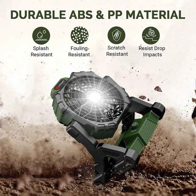 Alt view image 3 of 7 - 16 inch Cordless Rechargeable Fan w/ LED Light for Camping, Outside, Jobsite Fan