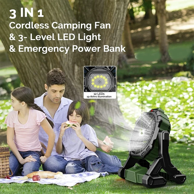 Alt view image 4 of 7 - 16 inch Cordless Rechargeable Fan w/ LED Light for Camping, Outside, Jobsite Fan