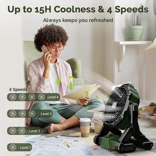 Alt view image 5 of 7 - 16 inch Cordless Rechargeable Fan w/ LED Light for Camping, Outside, Jobsite Fan