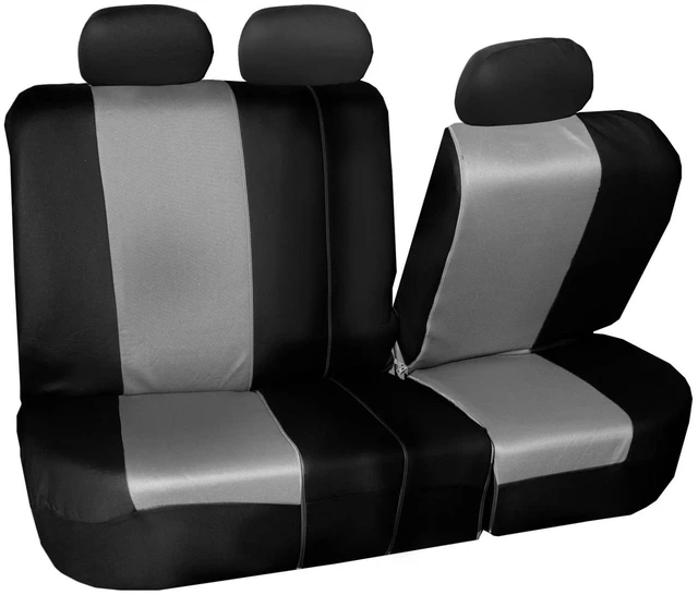 Main image of Twill Fabric Rear Bench Car Seat Cover Split 40/60 50/50 Protector w/ Headrests