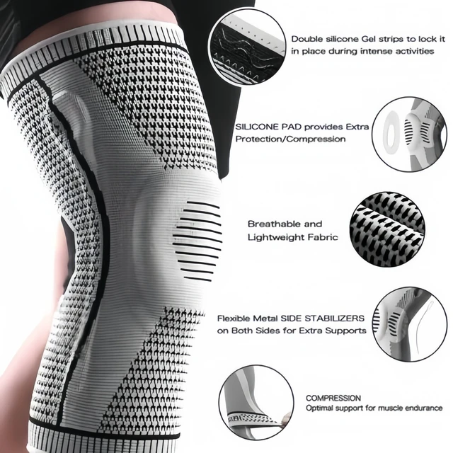 Alt view image 5 of 7 - Knee Sleeves Compression Brace Support Sport Joint Injury Pain Arthritis Relief