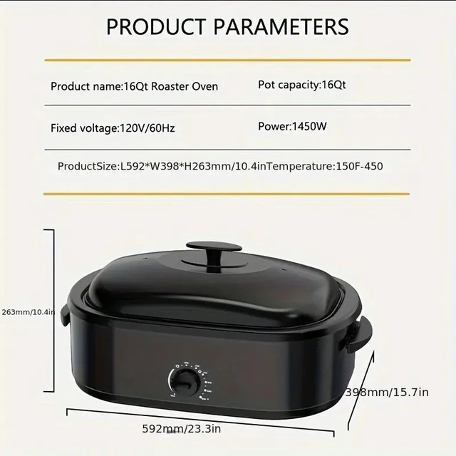 Alt view image 7 of 7 - 16QT Electric Roaster Oven w/ Lid Slow-cooked Turkey Roaster with Defrost/ Warm