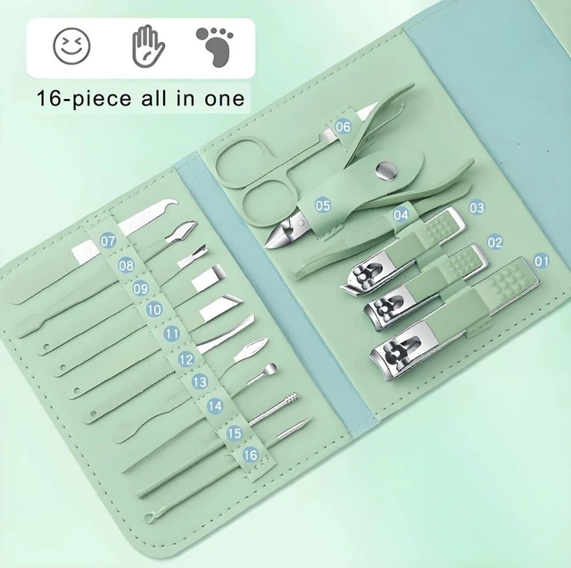 Main image of 16PCS Stainless Steel Nail Clipper Grooming Kit Pedicure Kit Manicure Set