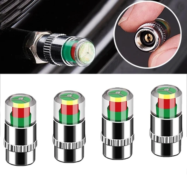 Main image of 4 X Car Tyre Valve Stem Cap With Pressure Indicator Monitor Sensor 32-to-35 PSI