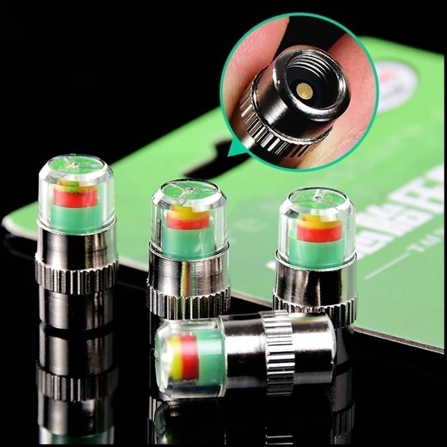 Alt view image 2 of 7 - 4 X Car Tyre Valve Stem Cap With Pressure Indicator Monitor Sensor 32-to-35 PSI
