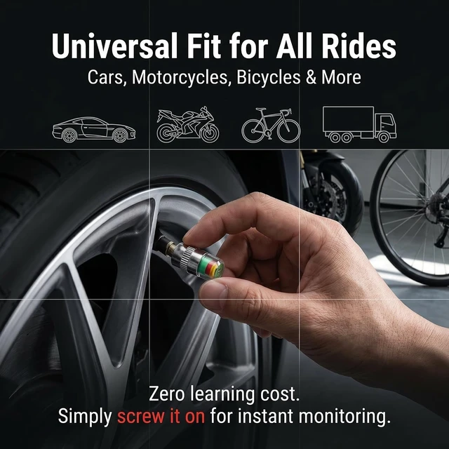 Alt view image 6 of 7 - 4 X Car Tyre Valve Stem Cap With Pressure Indicator Monitor Sensor 32-to-35 PSI