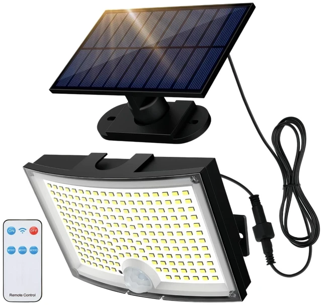 Main image of 202 LED Solar Outdoor Flood Lights, 2800LM 6500K Motion Sensor Security Light with Remote Control, 3 Modes, Waterproof Wall Light with 16.4ft Cable for Garage Garden