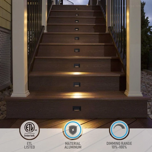 Alt view image 3 of 7 - 6 Pack Dimmable 3CCT LED Step Lights Black, 100-277V IP65 Anti-Glare Deck Stair Light