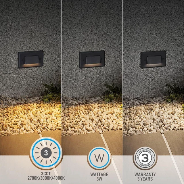 Alt view image 5 of 7 - 6 Pack Dimmable 3CCT LED Step Lights Black, 100-277V IP65 Anti-Glare Deck Stair Light