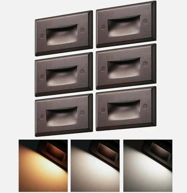 Main image of 6-Pack LED Step Lights Indoor Outdoor, 120V Dimmable Stair Lights, 3 Color Selectable (2700K/3500K/5000K), 2.5W IP65 Waterproof Deck Pathway Lighting, Oil-Rubbed Bronze