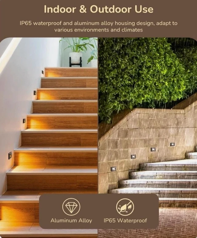 Alt view image 6 of 7 - 6-Pack LED Step Lights Indoor Outdoor, 120V Dimmable Stair Lights, 3 Color Selectable (2700K/3500K/5000K), 2.5W IP65 Waterproof Deck Pathway Lighting, Oil-Rubbed Bronze