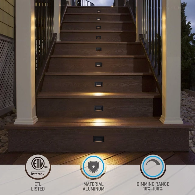 Alt view image 5 of 7 - 6-Pack Dimmable LED Step Lights, 3CCT (2700K/3000K/4000K), 100-277V 3W, IP65 Waterproof Indoor/Outdoor Stairway Deck Lighting, Anti-Glare Aluminum, Black, ETL Listed