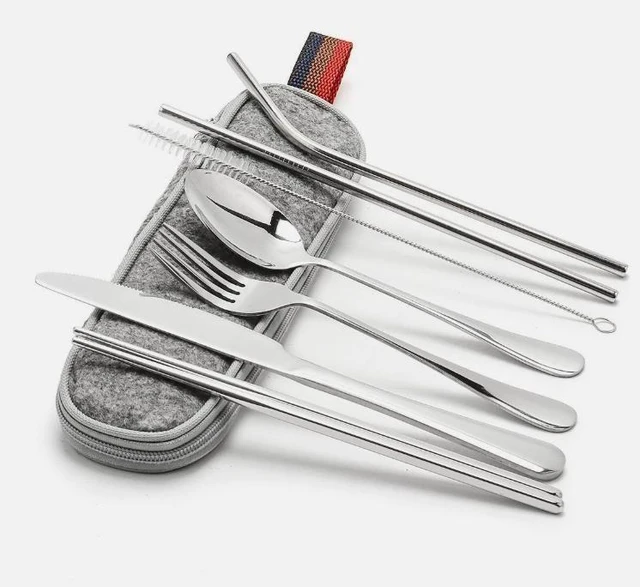 Main image of Portable Utensils Travel Camping Cutlery Set 8 PCS Knife Fork Spoon with Case