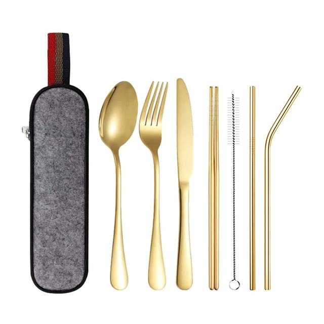Alt view image 2 of 7 - Portable Utensils Travel Camping Cutlery Set 8 PCS Knife Fork Spoon with Case