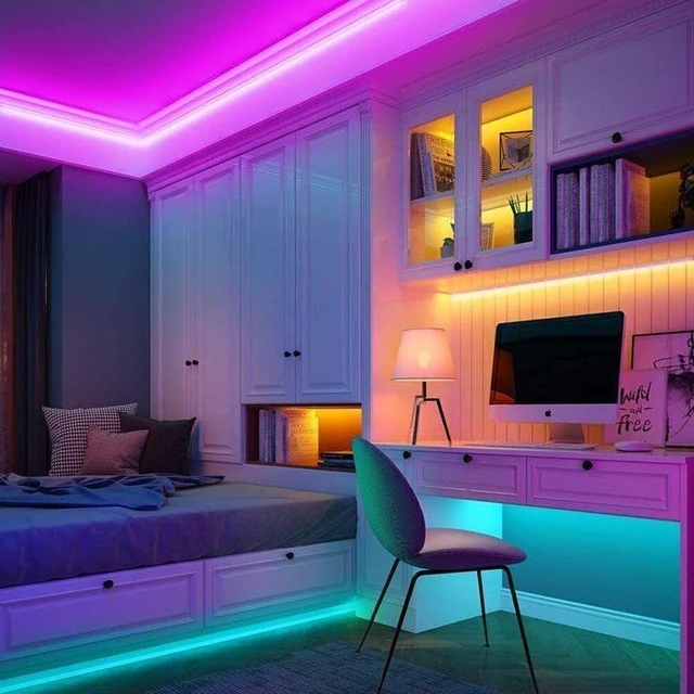 Alt view image 6 of 7 - LED Strip Lights 32.8 ft Music Sync Bluetooth 5050 RGB Room Light with Remote
