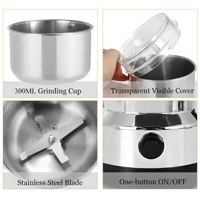 Alt view image 2 of 6 - Electric Coffee Bean Grinder Stainless Spice Nut Herb Seed Crusher Mill Blender