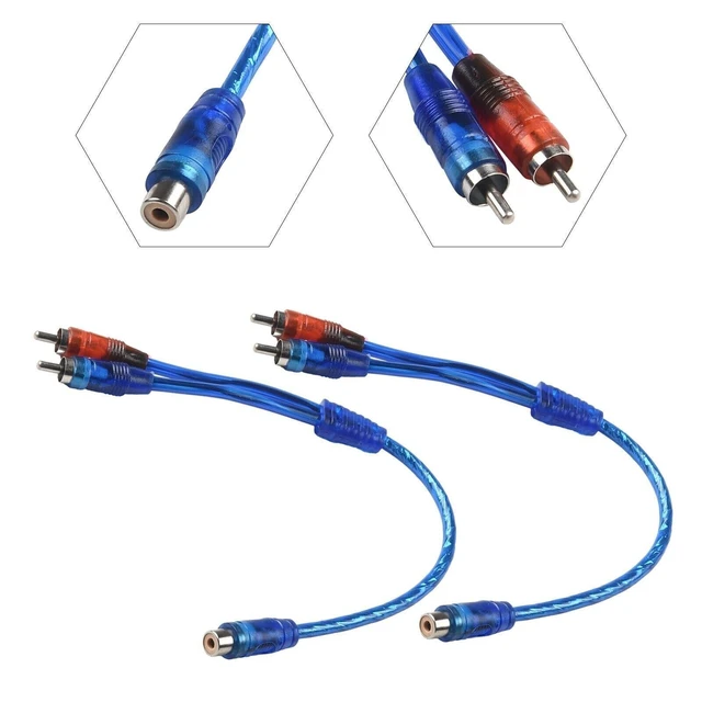 Alt view image 3 of 7 - 2pcs RCA Y Splitter Audio Jack Cable Adapter 1 Female to 2 Male Connector Blue
