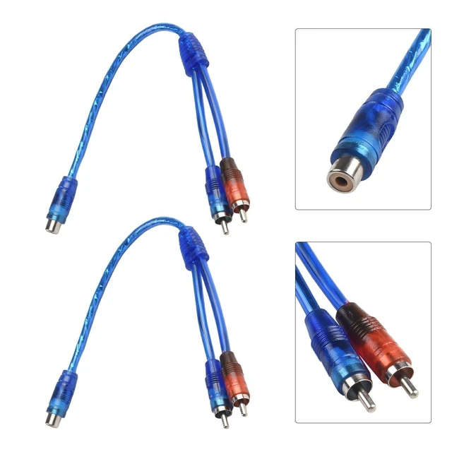 Alt view image 4 of 7 - 2pcs RCA Y Splitter Audio Jack Cable Adapter 1 Female to 2 Male Connector Blue