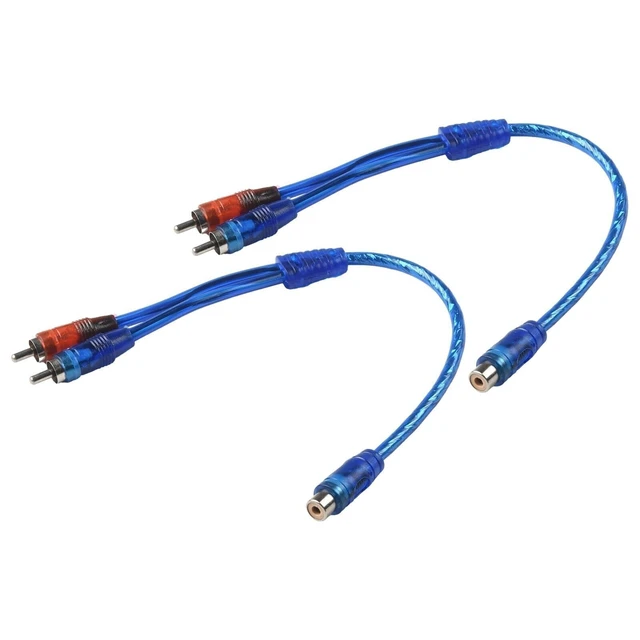 Alt view image 7 of 7 - 2pcs RCA Y Splitter Audio Jack Cable Adapter 1 Female to 2 Male Connector Blue