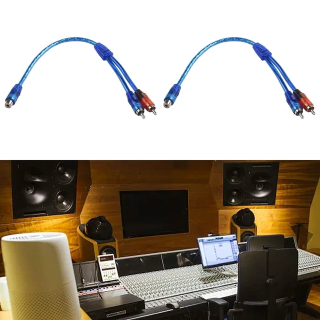 Alt view image 5 of 7 - 2pcs RCA Y Splitter Audio Jack Cable Adapter 1 Female to 2 Male Connector Blue