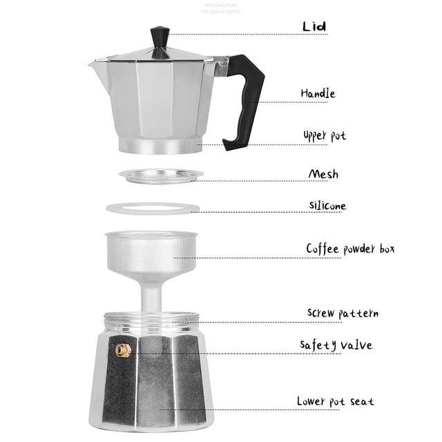 Alt view image 5 of 7 - 2 Cups Stove Pot Espresso Cuban Moka Coffee Maker Cafetera Cubana Italiana 100ml
