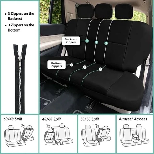 Alt view image 7 of 7 - Car Seat Cover for Back Seat in Faux Leather - 12x14x5in Fit, Black Rear Set