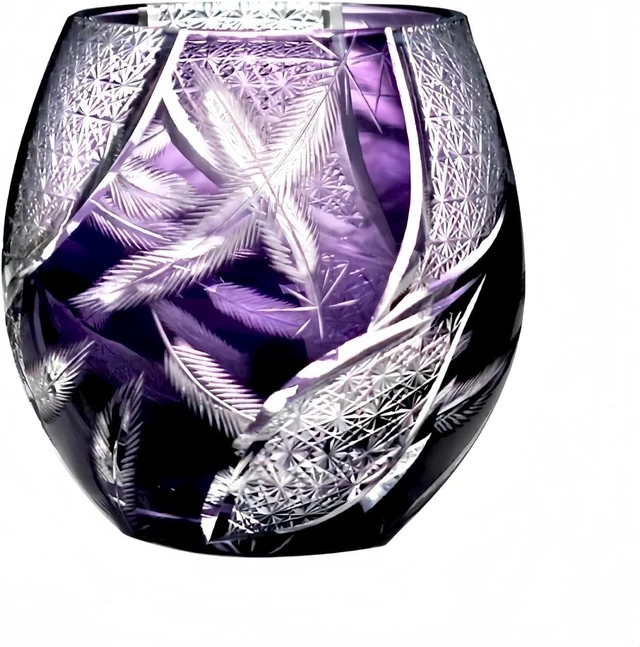 Main image of Crystal Whiskey Glass Tumbler Japanese Style Edo Kiriko Glass 12 Oz/350ml Purple
